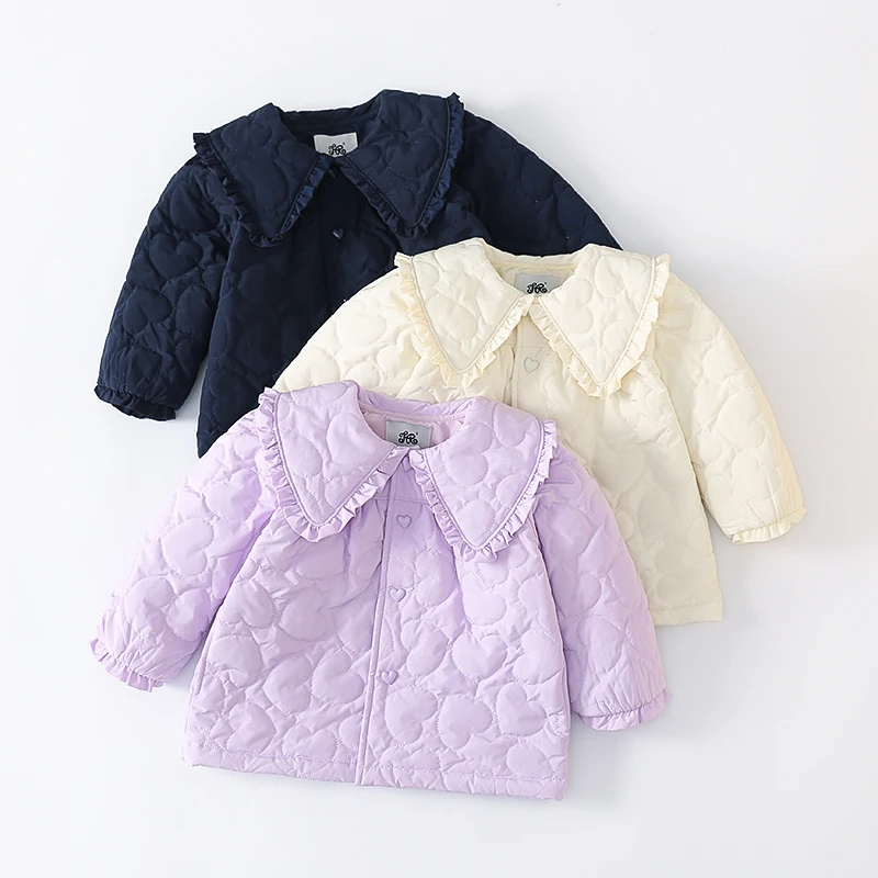 防风夹棉甜美爱心儿童棉服秋冬娃娃领女童洋气宽松加厚外套棉服