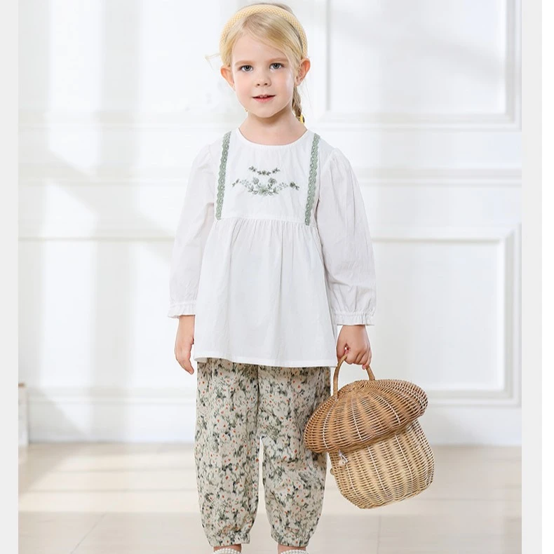 女童儿童长袖衬衫女童春秋白色衬衣宝宝童装纯棉308