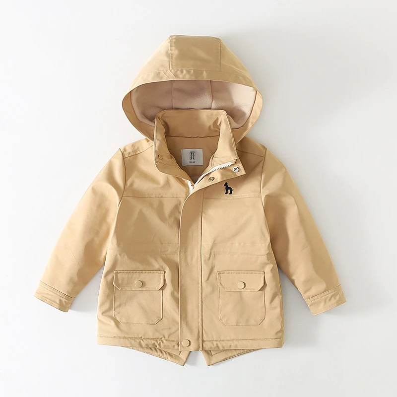 儿童冲锋衣外套秋冬秋新款中大童特厚外套儿童加绒防风连帽冲锋衣