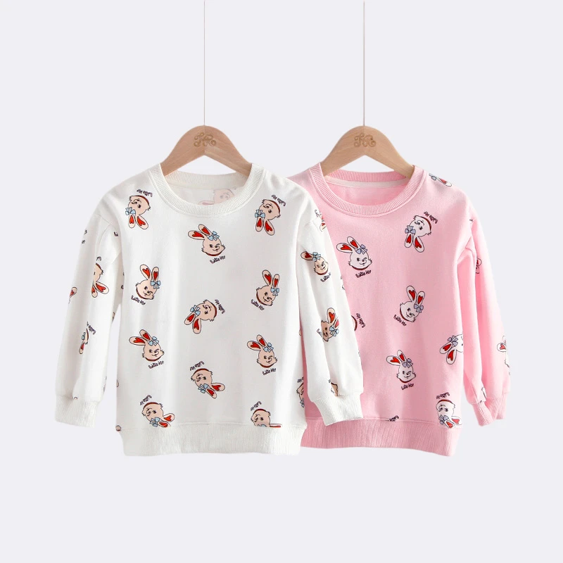 儿童纯棉卫衣兔子毛圈卫衣长袖女童卫衣印花春秋款卡通套头休闲