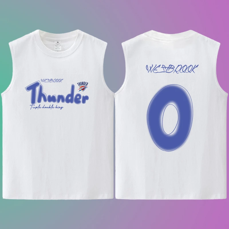 威少三双王雷霆美式无袖坎肩背心男涂鸦印花纯棉学生情侣夏潮原创
