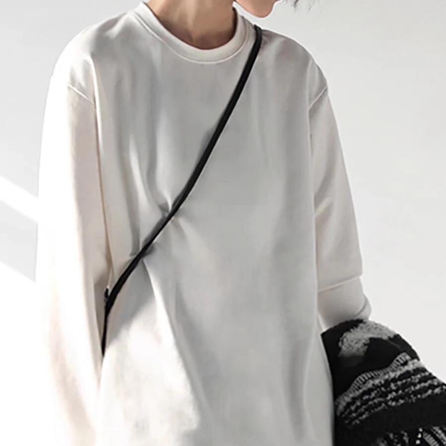 长袖叠穿白t恤女百搭中长款上衣打底