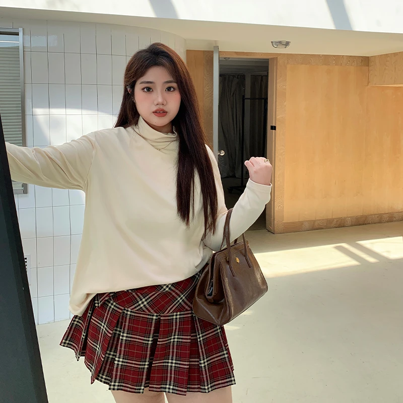 YUZI/鱼子2024秋冬款大码针织打底衫内搭宽松长袖T恤高领显瘦遮肉