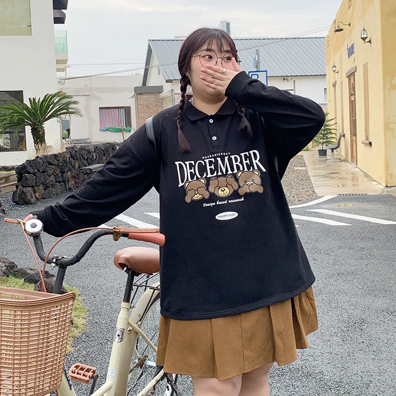 YUZI/鱼子2023春季新款大码T恤美式复古显瘦百搭遮肉胖mm宽松休闲