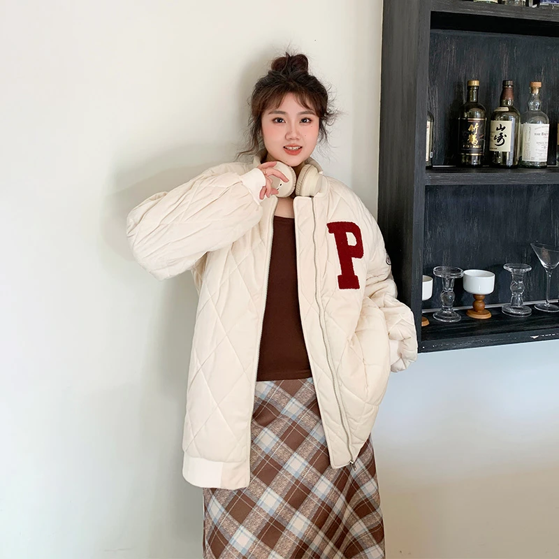 YUZI/鱼子【通勤穿搭】秋冬大码宽松显瘦百搭时尚韩版短款棉衣外套