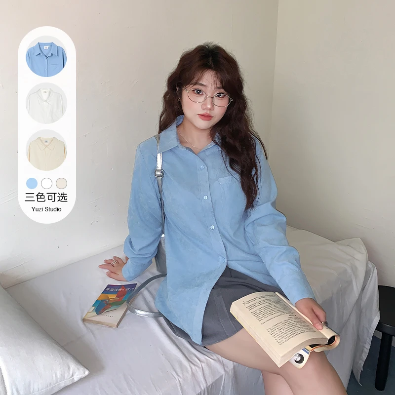 YUZI/鱼子长袖衬衫大码女装微胖YZ00119