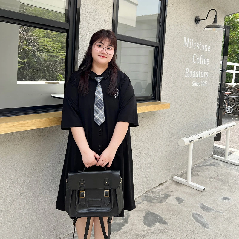 YUZI/鱼子连衣裙子大码女装微胖mm显瘦遮肉200斤减龄学院风宽松jk