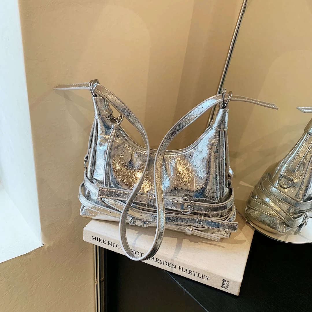 甜酷辣妹大容量银色腋下包包女2024新款夏季休闲手提包洋气单肩包