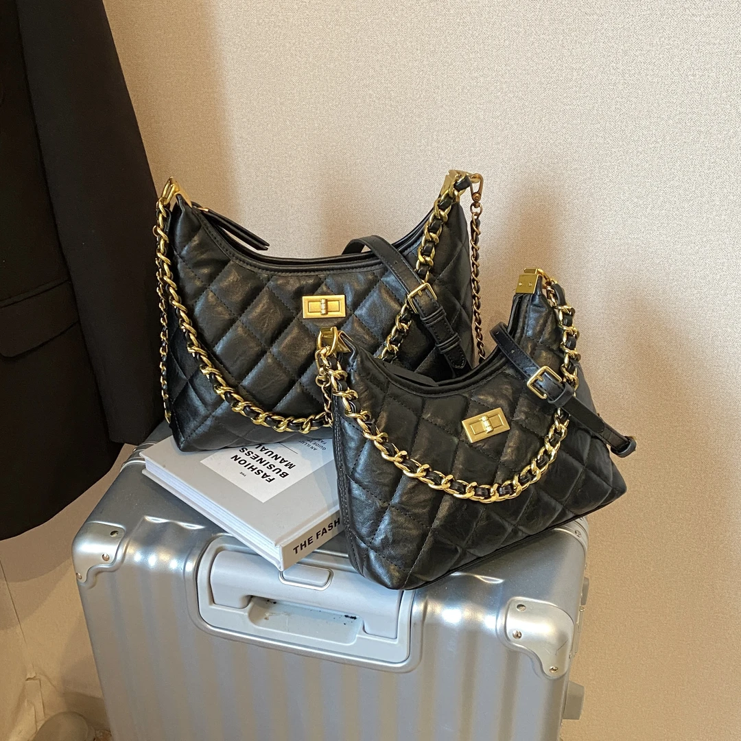 小香风流浪包包2025新款高级感菱格单肩斜挎包气质百搭腋下包