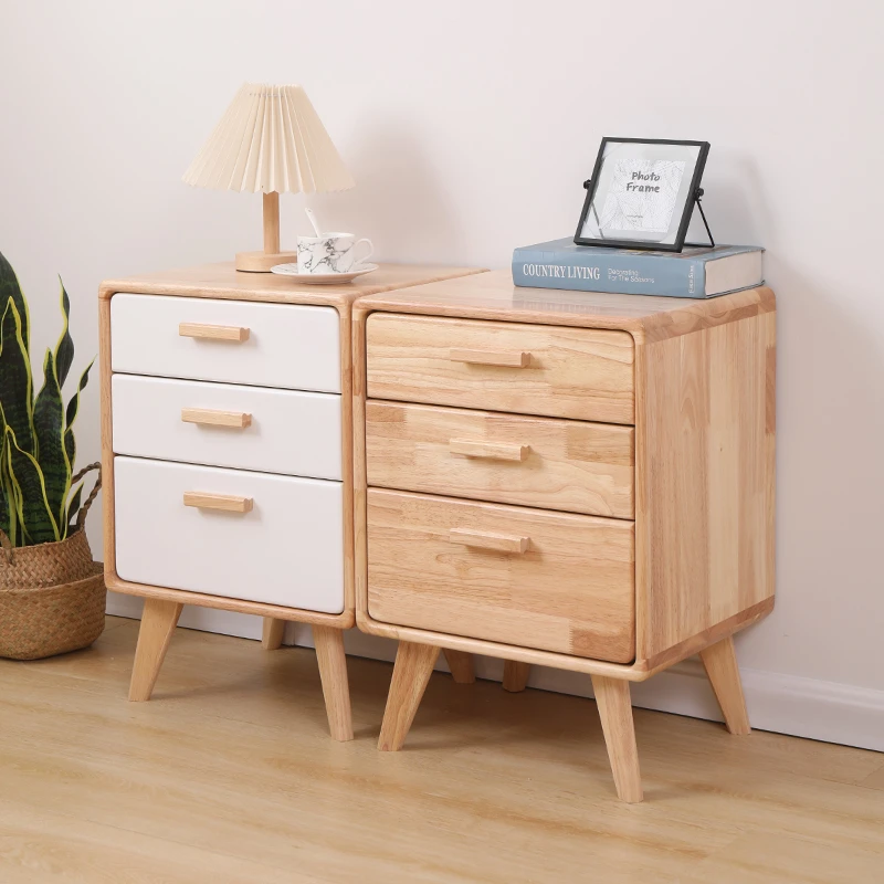 北欧实木床头柜轻奢简约现代多功能小型夹缝樱桃木色卧室床边柜子