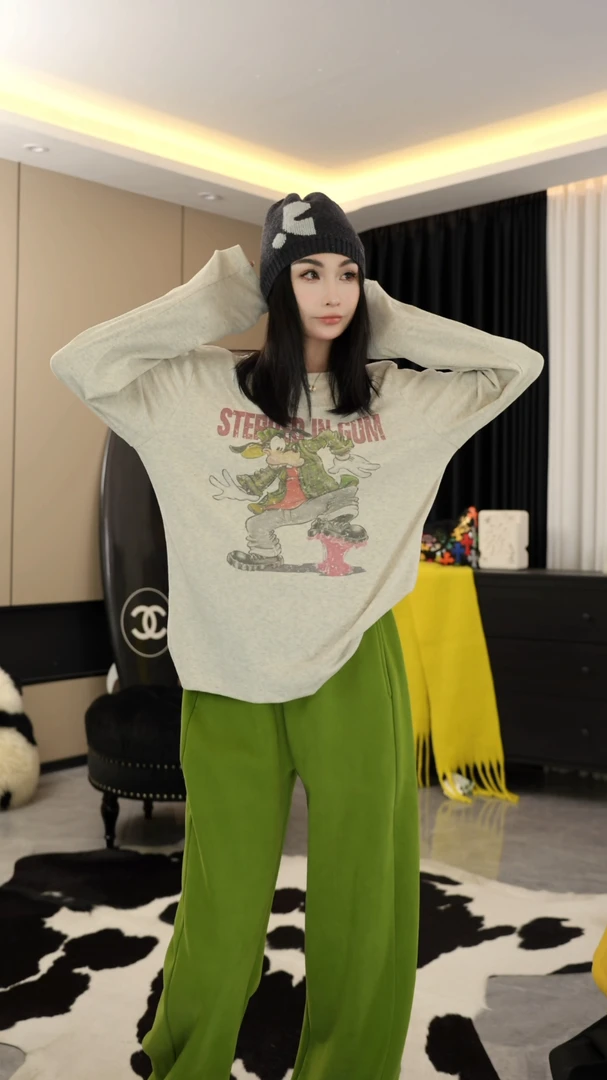 【劉發發】W321【倒霉狗】新款韩版百搭时尚显瘦印花休闲小狗圆领T恤