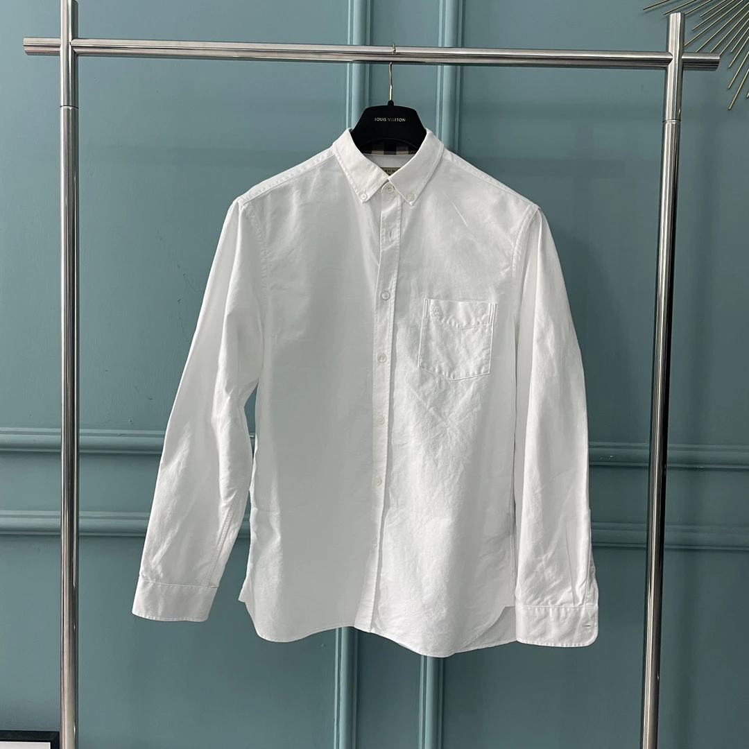 burberry 巴宝莉 白色胸口战马logo衬衫 长袖衬衫 尺码L 成色试穿