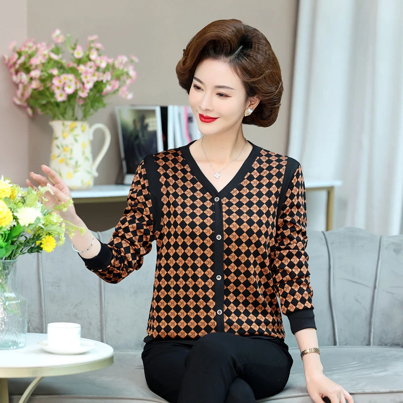 中老年妈妈装2025春装新款长袖打底衫女T恤中年女装宽松