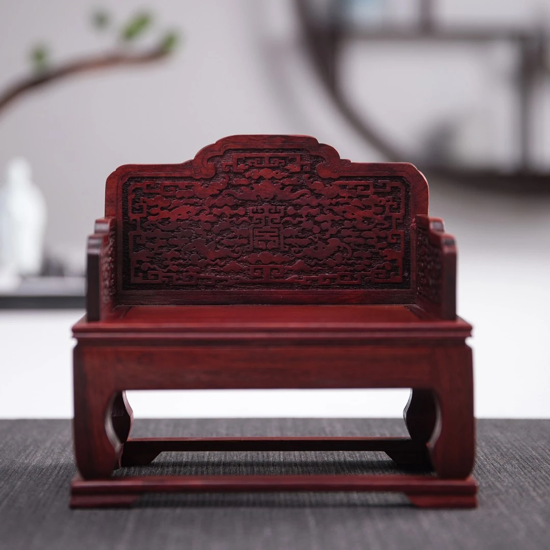 红浮雕宝座 书房桌面微缩摆件