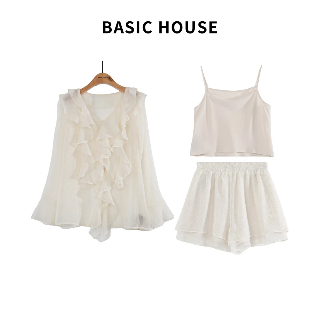 Basic House/百家好法式气质显瘦蕾丝时尚休闲套装M232
