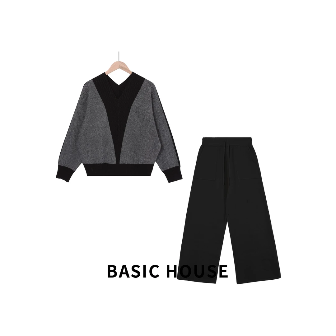 Basic House/百家好秋冬气质运动休闲百搭宽假两件撞色套装EK92