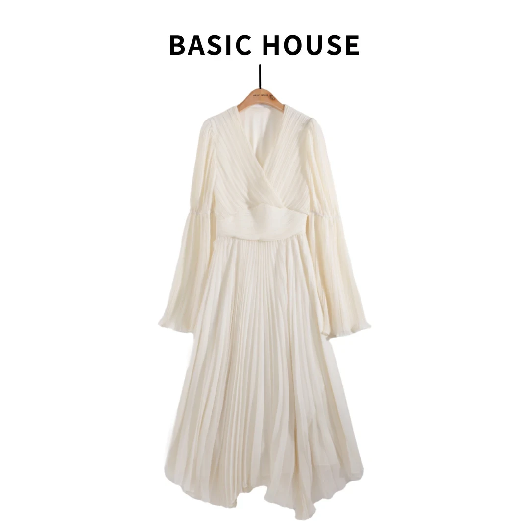 Basic House/百家好春季时尚优雅法式收腰女装连衣裙设计师E642