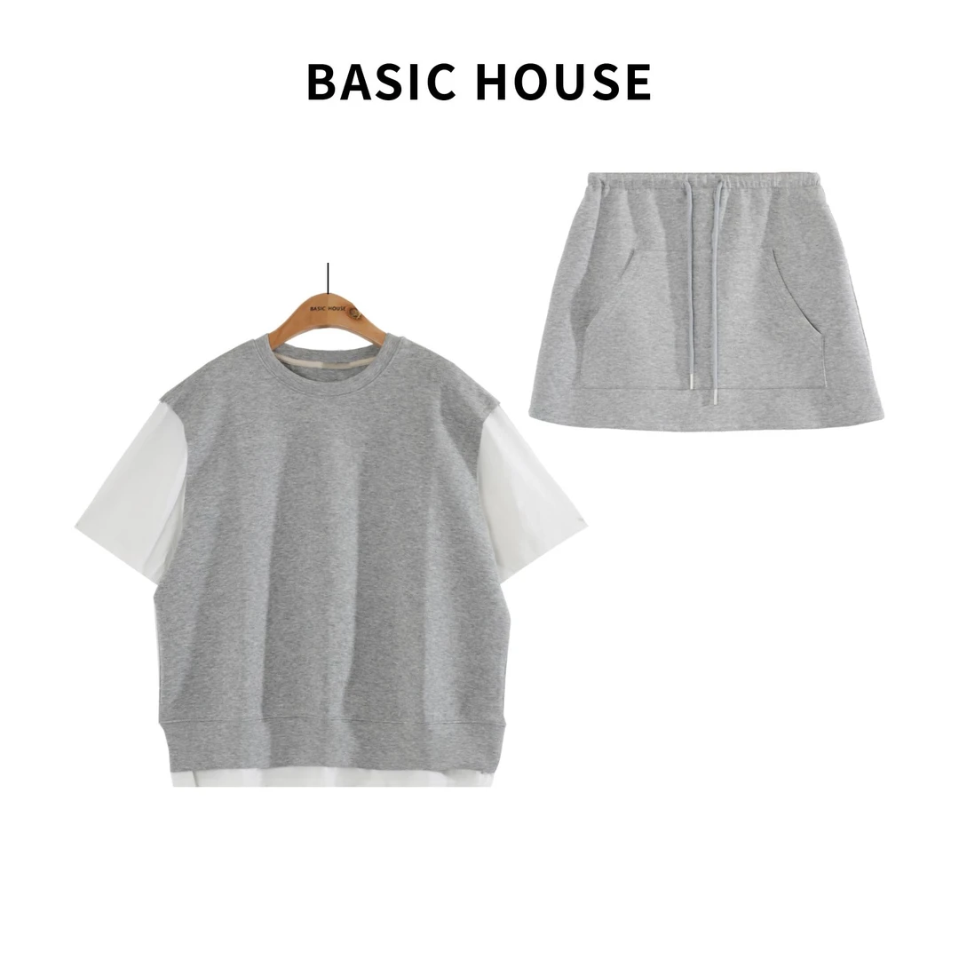 Basic House/百家好运动宽松时尚百搭假两件休闲套装J812