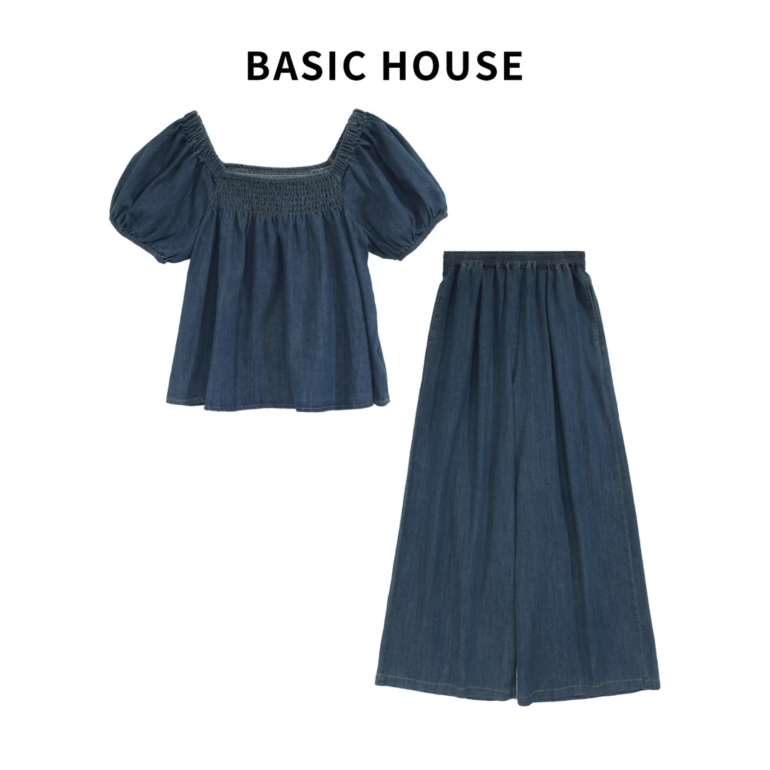 Basic House/百家好牛仔夏季气质休闲时尚宽松显瘦短袖套装T172-1