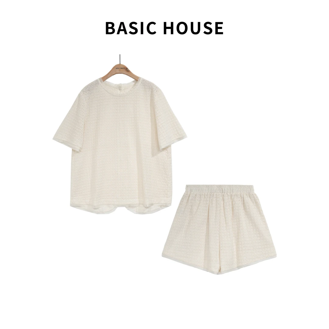 Basic House/百家好休闲夏季宽松纯色时尚短袖T恤短裤套装T442