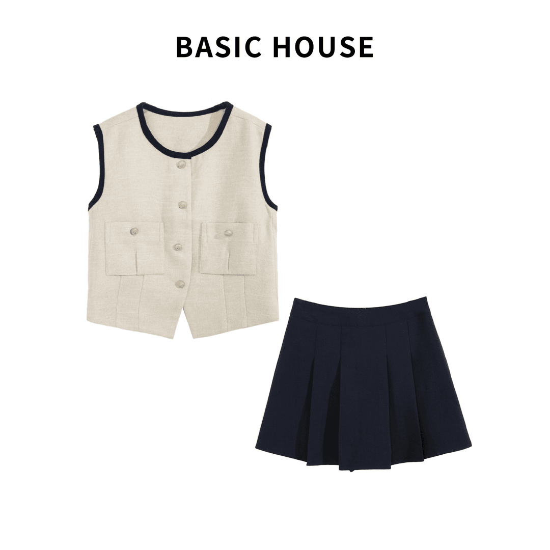 Basic House/百家好气质撞色学院风休闲时尚百搭女士套装Y642