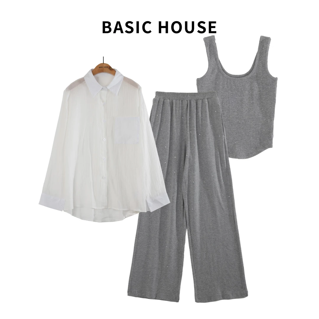 Basic House/百家好春夏休闲时尚长袖简约衬衫套装设计师M022
