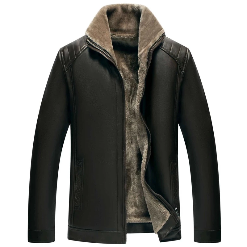 A31时尚新款男士加绒外套皮衣保暖休闲皮夹克