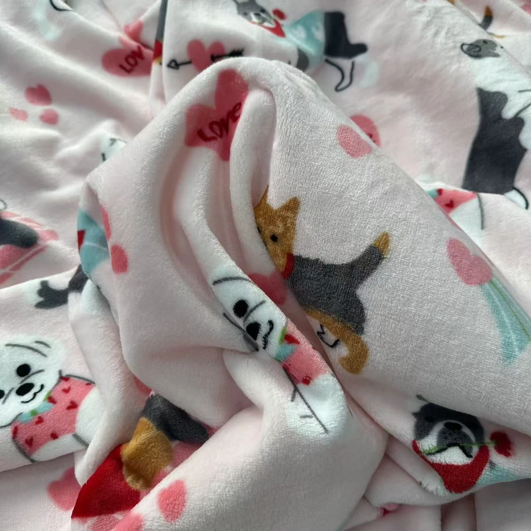 180*200粉色开心狗印花保暖绒毯柔软舒适多功能盖毯休闲毯床单