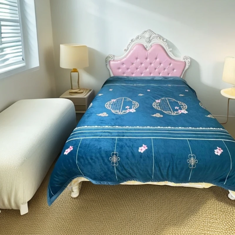 恋柚家纺推荐【高端宾利蓝桃花冬被】2.3*2.0CM三层夹棉加厚机洗被