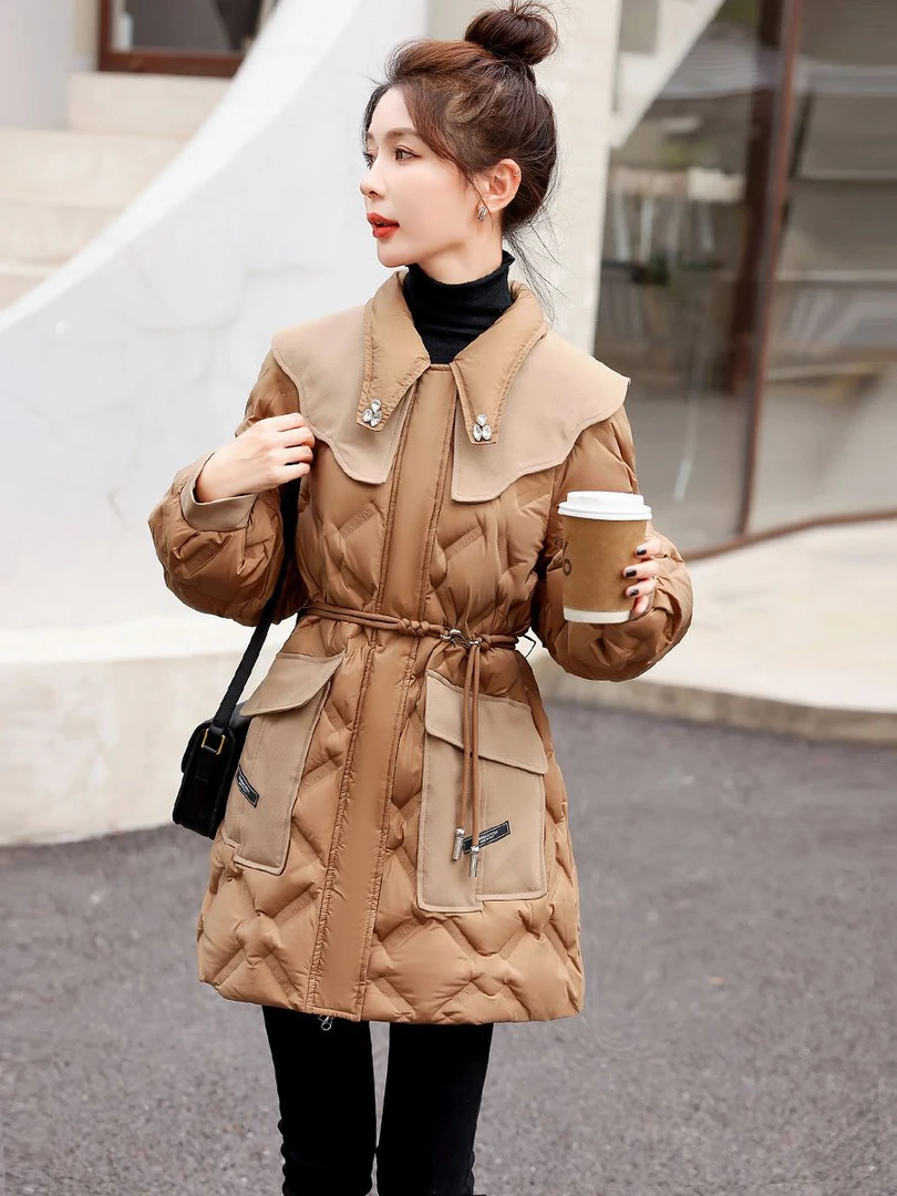 加厚棉服女中长款2023年冬季新款高端洋气收腰小个子棉外套