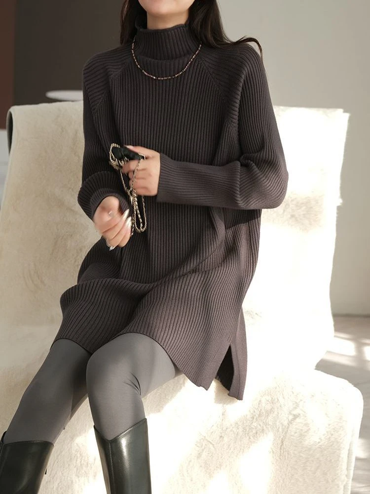 毛衣女中长款盖屁股秋冬半高领宽松显瘦内搭配大衣打底针织上衣女