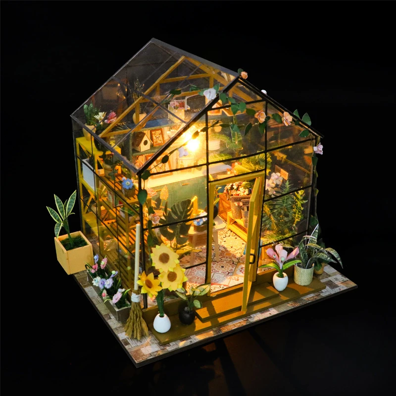弘达diy小屋阳光花房3d立体拼装书立建筑模型成人解压玩具送礼物