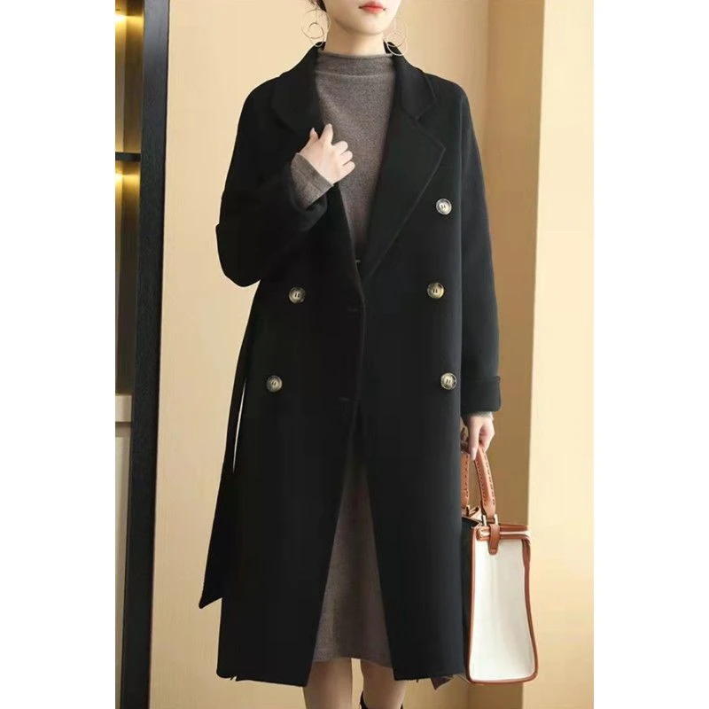 2023秋冬季高端新款双面羊绒大衣女装毛呢外套纯羊毛中长款双排扣