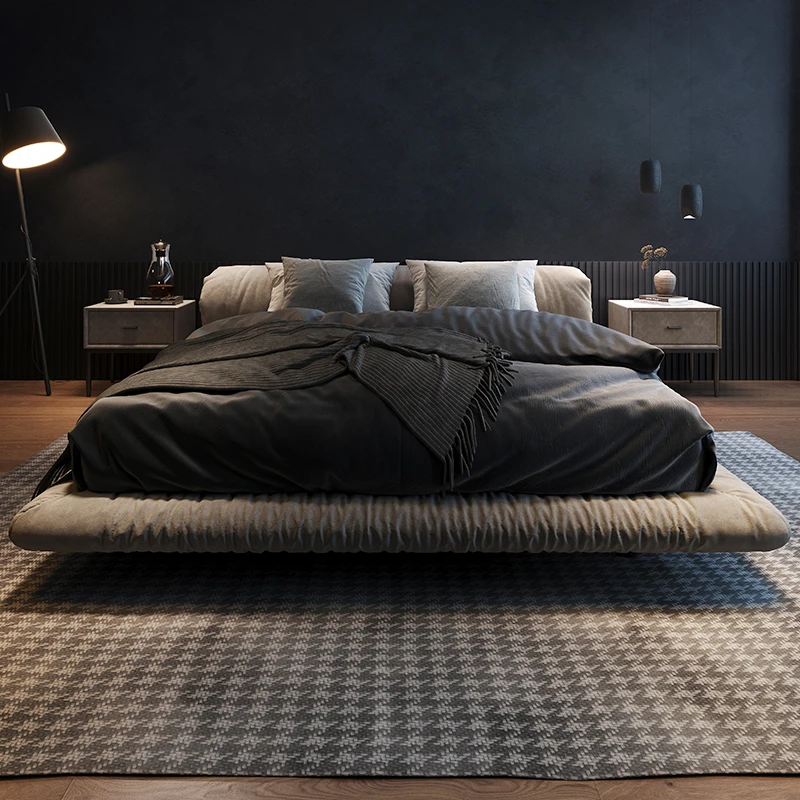 布艺床侘寂风花卷床现代简约磨砂布意式极简设计师床创意个性家用