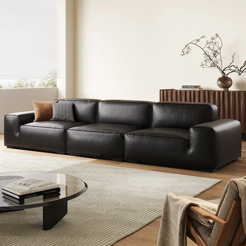 DEMEI/迪美尔大黑牛真皮沙发客厅组合家用意式极简黑色头层牛皮
