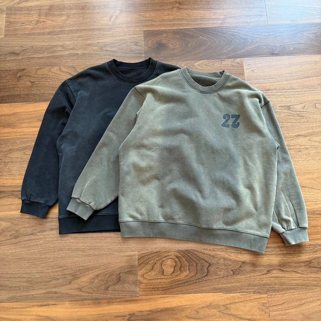 【长袖卫衣】重磅 水洗破坏圆领长袖t恤宽松运动风上衣潮