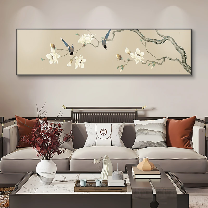 新中式喜上梅梢餐厅装饰画寓意好客厅沙发背景墙壁画禅意茶室挂画