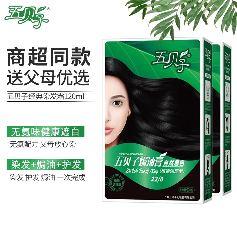 五贝子植物黑色染发剂染发膏遮白发不沾头皮自己在家染发焗油膏