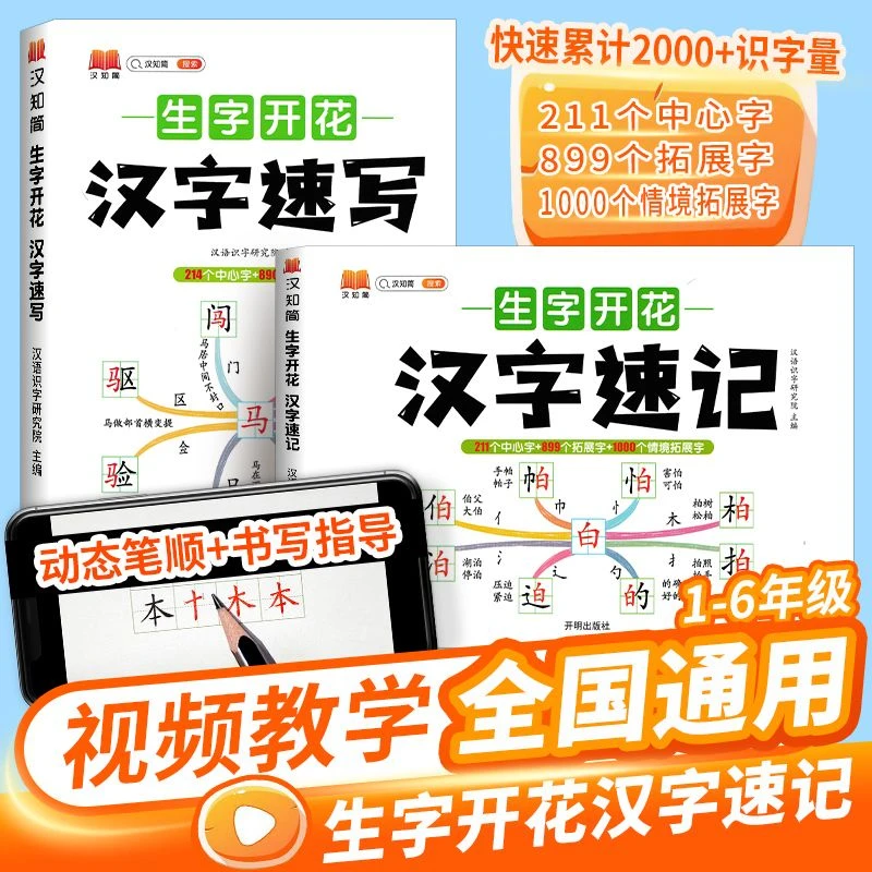 汉知简生字开花汉字速记一二三四五六年级偏旁部首结构思维导图