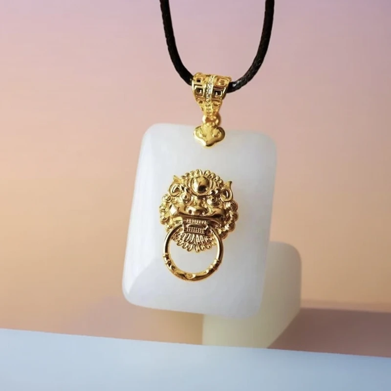 新疆金丝玉如意平安无事牌吊坠气质轻奢时尚百搭国风镶嵌女款素款