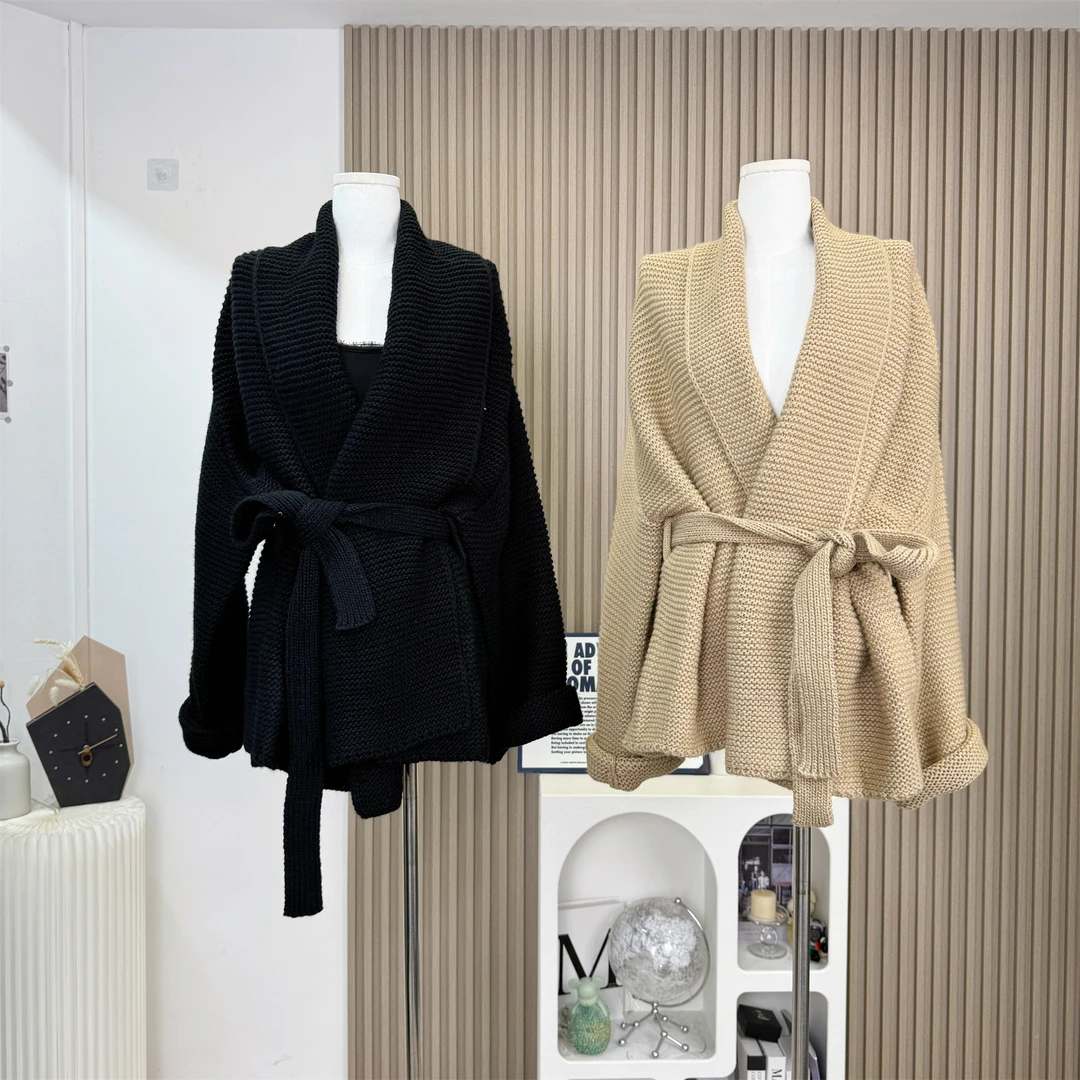 轻奢超火的 高级感V领系带毛衣外套女秋季毛线百搭针织开衫上衣