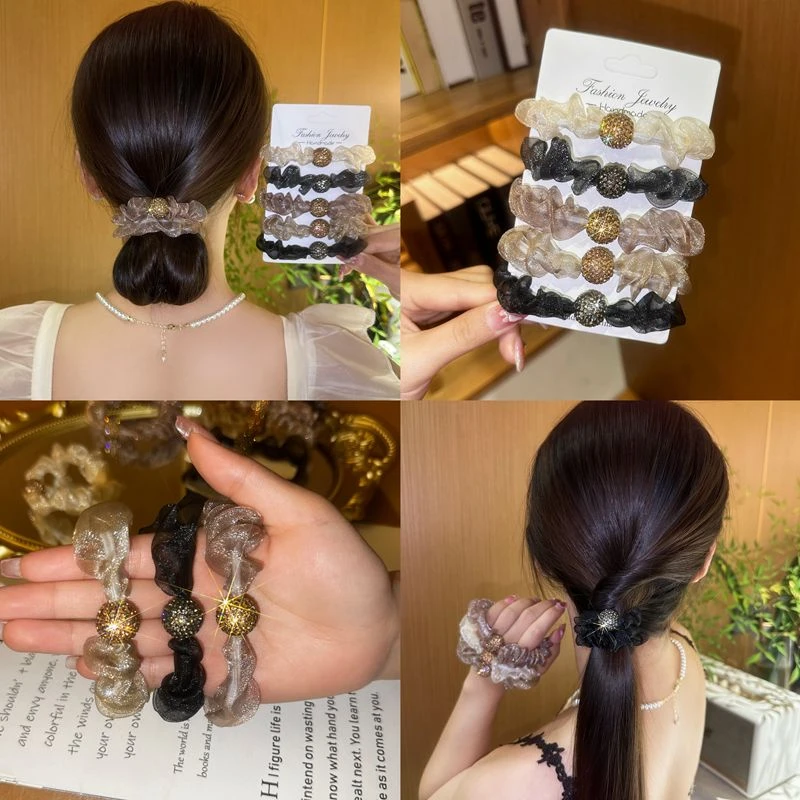 2024新款网纱闪珠头绳女简约气质扎头发绳高级感发圈橡皮筋小皮套