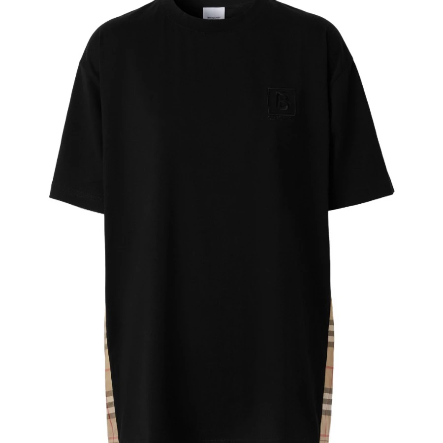 全新未使用Burberry博伯利 侧边格纹拼接圆领短袖刺绣小logo百搭