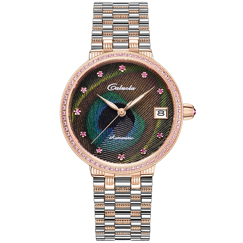 名表推荐卡罗莱正品女士手表全自动机械表超薄时尚防水孔雀羽女表