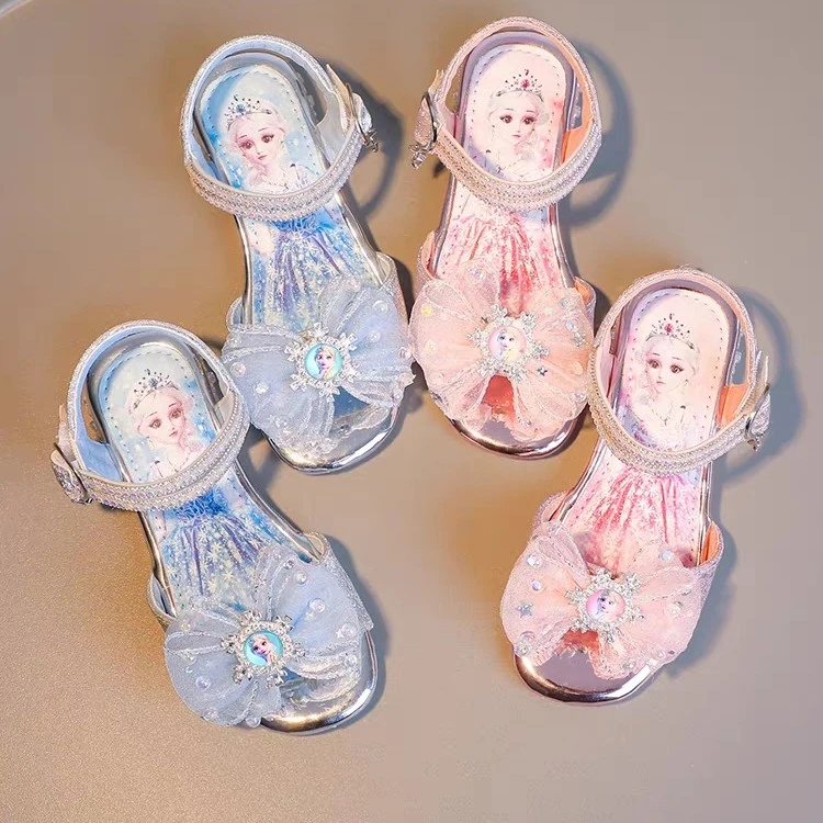 爱莎女童凉鞋2025夏季儿童鞋女孩软底露趾高跟水晶鞋子艾莎公主鞋