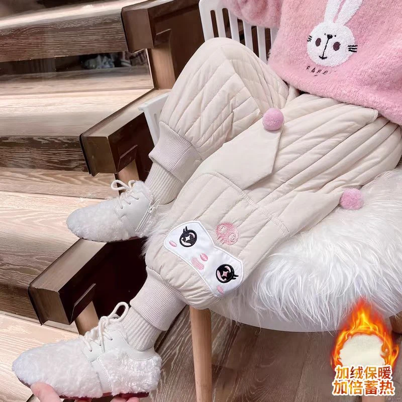 女童棉裤冬季加绒儿童秋冬款一条过冬外穿女宝宝冬装双层夹棉加绒