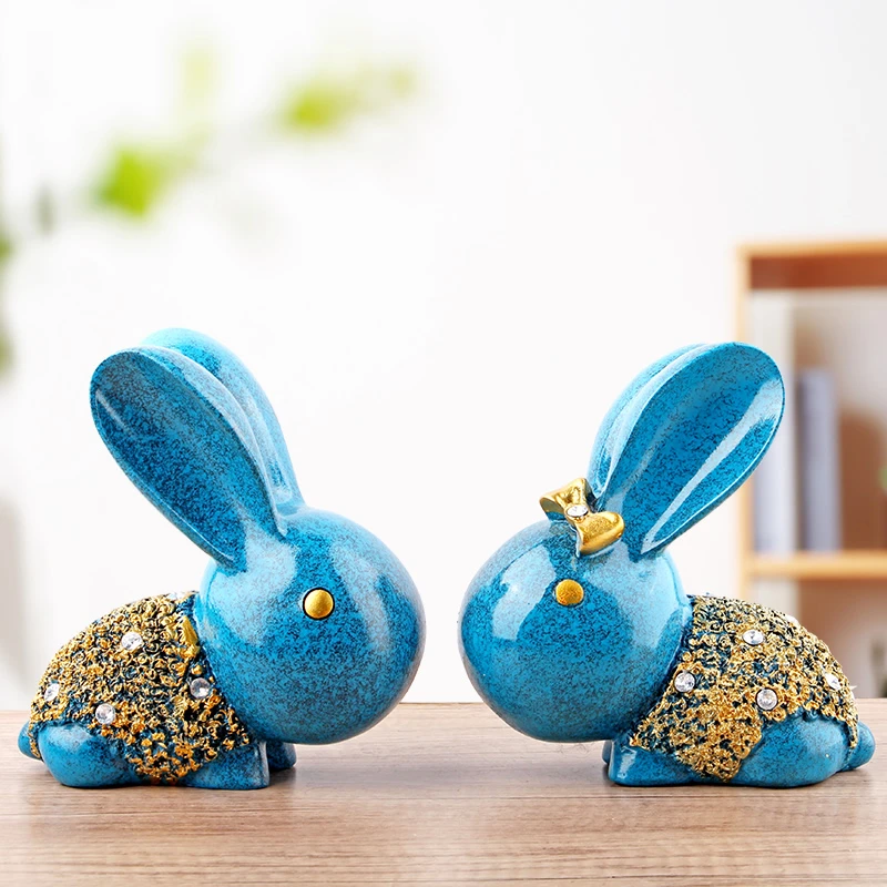 轻奢高档现代情侣兔子摆件家居客厅电视酒柜装饰品办公室桌面创意