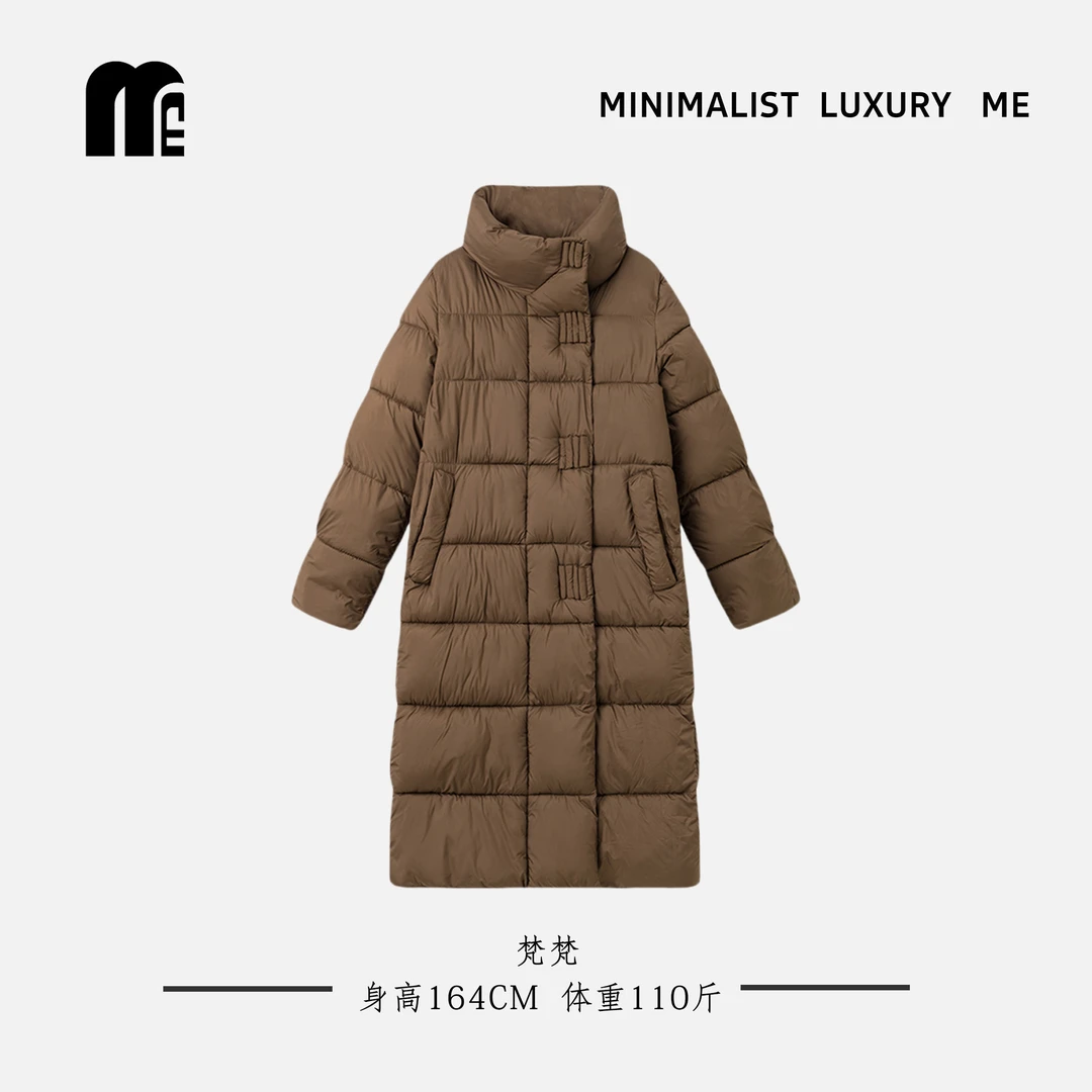 ME 【花玉】冬季纯色时尚棉服中长款