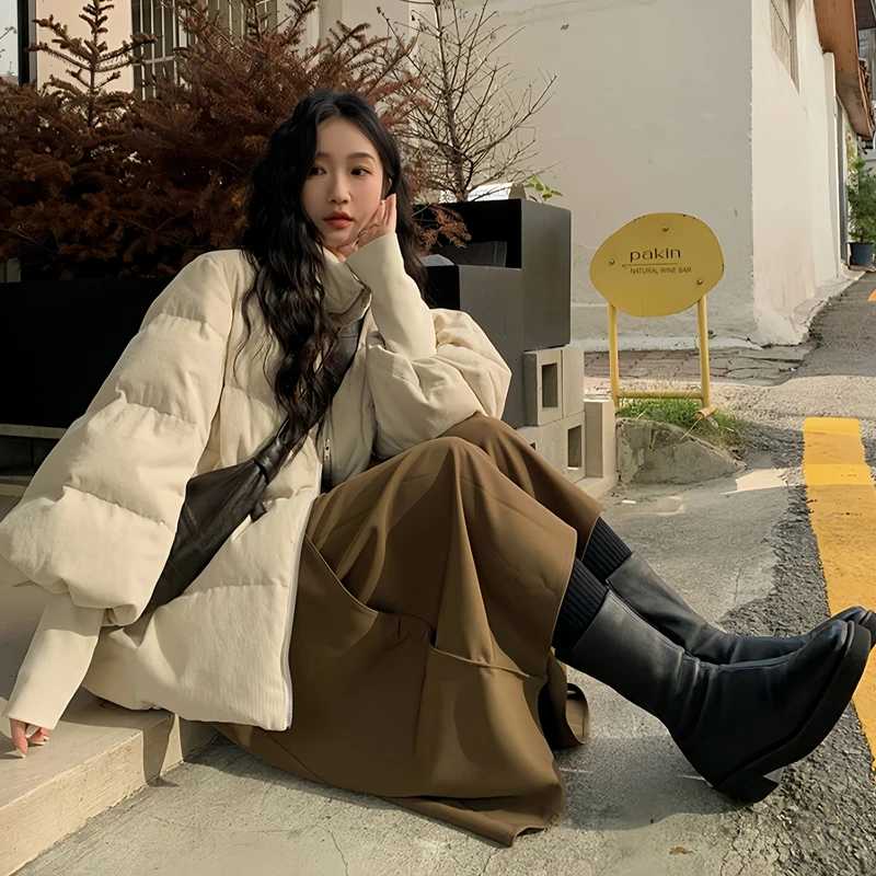 2025年冬季新款短款灯芯绒羽绒棉服女韩版加厚小众设计感棉袄外套