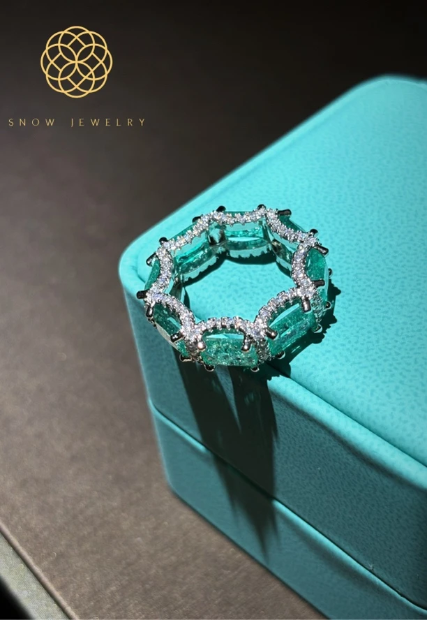 铜合金锆石戒指 璀璨湖蓝锆石爆裂纹宝石花朵戒指